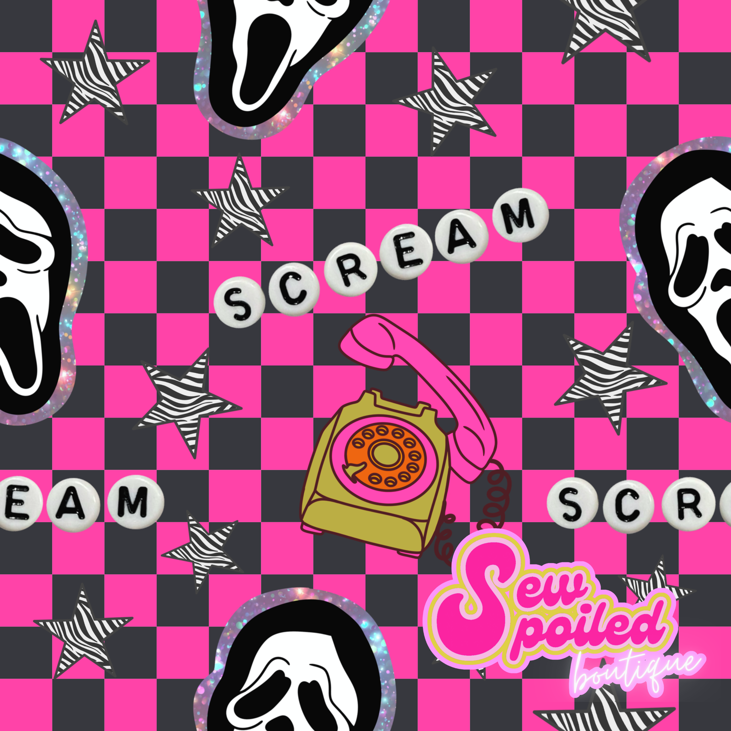 Ghost Face Pink/Blk Checkered SEAMLESS