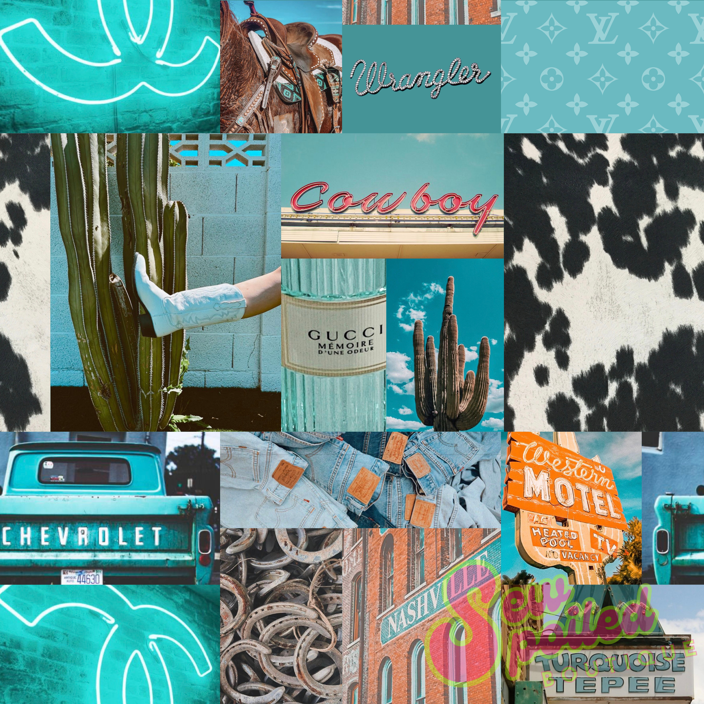 Turquoise Collage Seamless